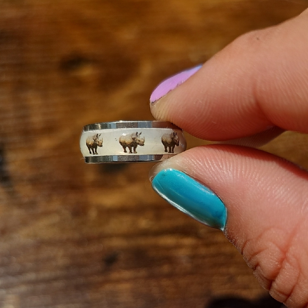Silver Ring with Rhino Design